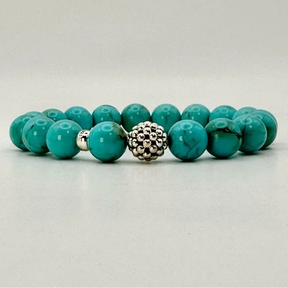 Lagos Turquoise Silver Station Bead Bracelet - Picture 2 of 7